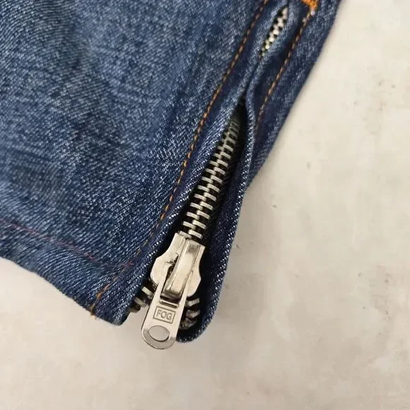 FOG Fear of God Mens Essentials Blue Jeans Size 28 Blue Distressed Patch Work - Picture 8 of 9